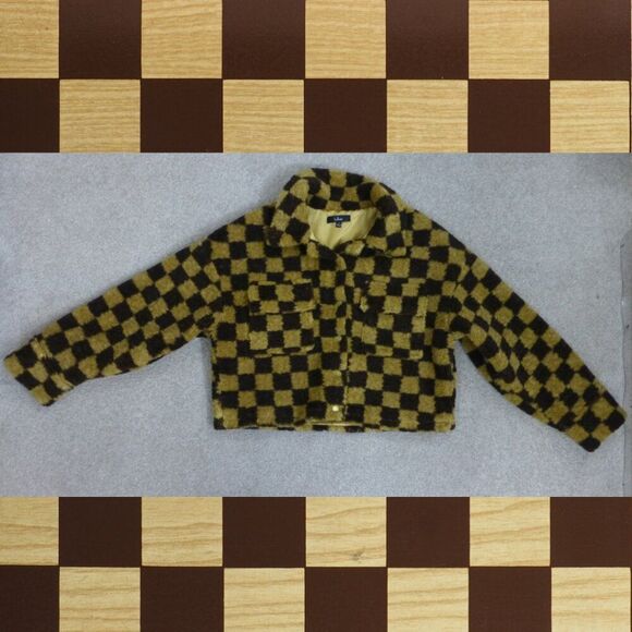 Lulu's Fuzzy Brown Checkered Fleece Jacket (Size L) - Picture 12 of 12